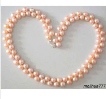 

Charming Two Rows Genuine Pink Pearl Necklace
