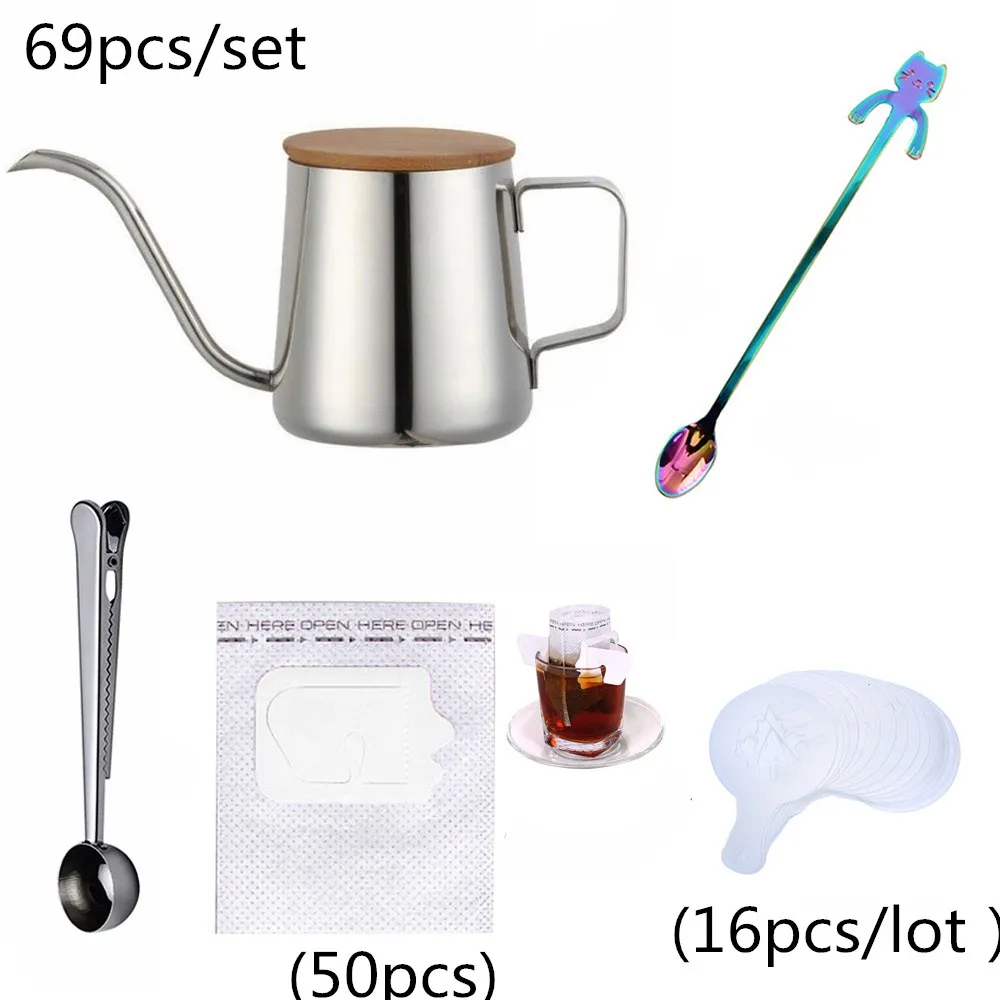 

Hoomall 1set Tea Coffee Tool Set With 16pcs Stencils+Coffee Spoon With Sealing Clip+Water Kettle+Coffee Filter Paper+Cat Spoon