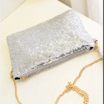 

Glitter Bling Sparkling Sequins Clutch Handbag Purse Evening Party Shoulder Bag, Silver