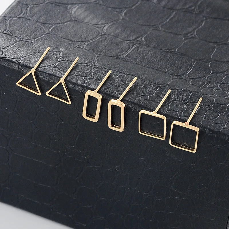 

Minimalist 3 Pairs/Set Geometric Square Triange Studs Earrings Sets Gold Silver Color Simple Pending Earing For Women Girls