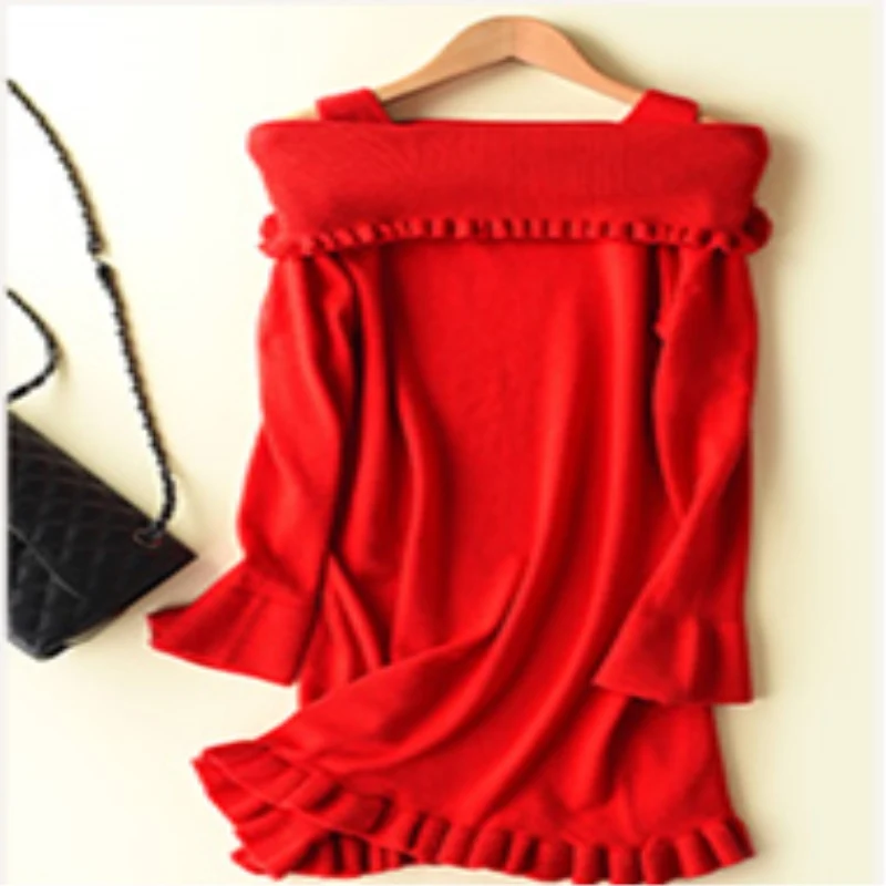 Fall Winter New one word collar Cashmere Sweater Ladies Loose Cashmere Knit Solid color Sweaters Fashion Pullover Cashmere Sweaters