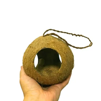 Pet Coconut Shell Bird Parrot Nest House Hut Cage Feeder Toy With Chain Budgie Parakeet Cockatiel Conure Hideaway Husk 3