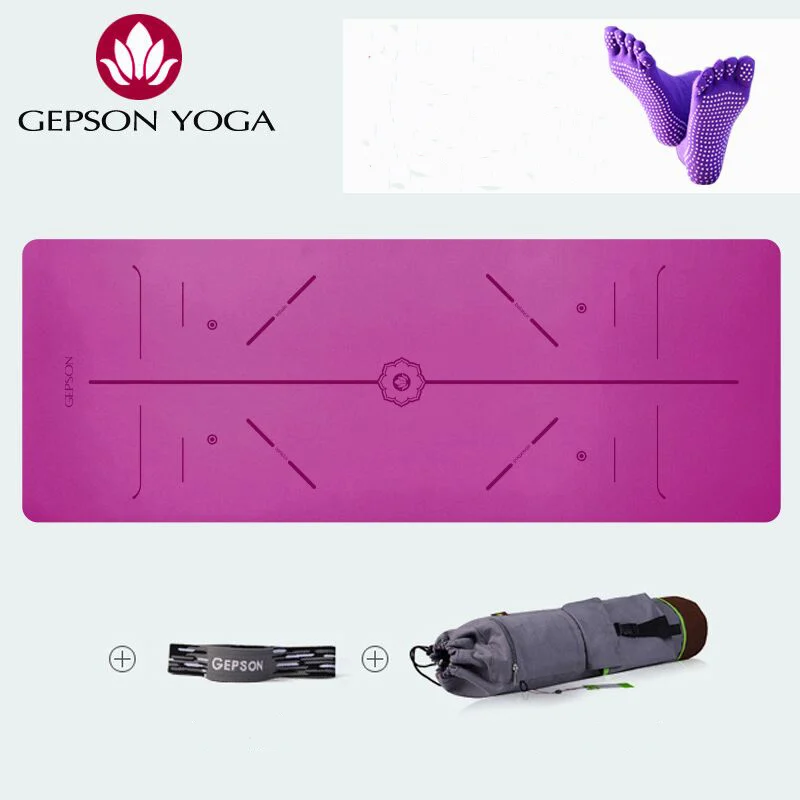 Heathyoga PRO Non-Slip Rubber Yoga Mat with Body Alignment