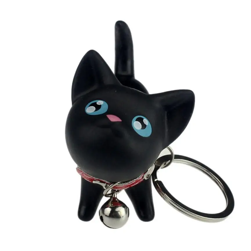 

Cat Kitten Keychain Keyring Bell Toy Lover Key Chain Rings For Handbag BK cat Doll key ring Vinyl PU 6*3*5.7 cm Nice accessorie