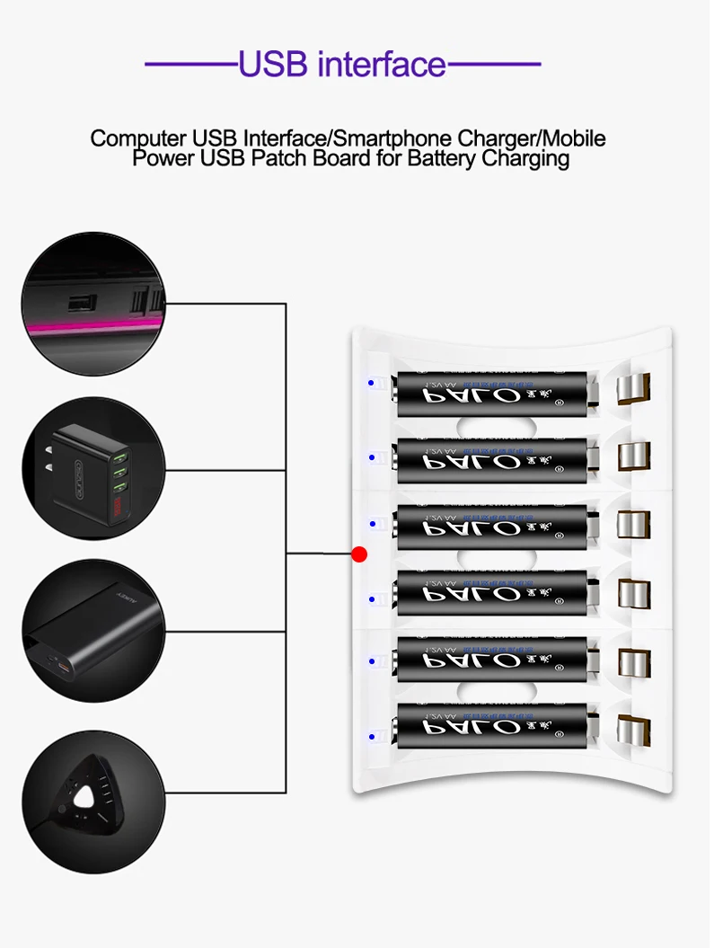 PALO 6 слотов Смарт AA перезаряжаемые батарея зарядное устройство для AA AAA перезаряжаемые батареи Ni-MH NI-CD батареи USB разъем