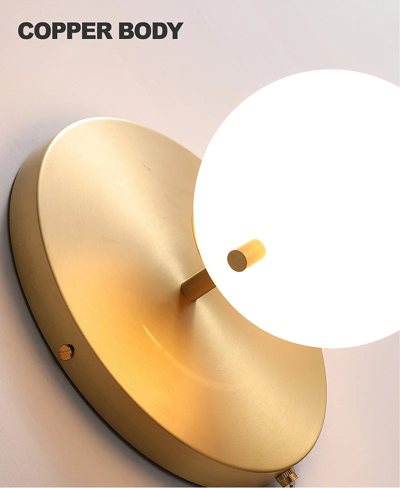 Nordic Modern Luxury LED Wall Lamp Minimalist Glass Ball Lampshade Copper Wall Sconces Lights Bedside Lamp For Bedroom Living Room Aisle (2)