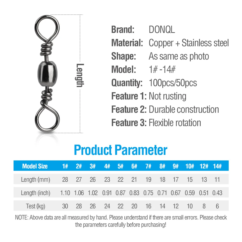 DONQL 50/100 шт. рыболовный Вертлюг баррель прокатки разъем 1#14-# бронзовых морских рыболовных крючков подшипник поворотный разъем рыболовные принадлежности