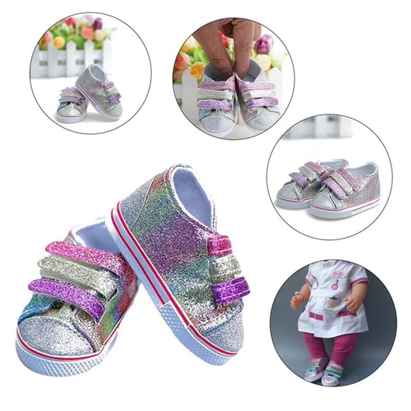 

Color Random Sequins Shoes Fits 18 Inch Doll 43CM Baby toy Dolls Reborn Baby Doll Shoes For Doll Girl Boots Golden