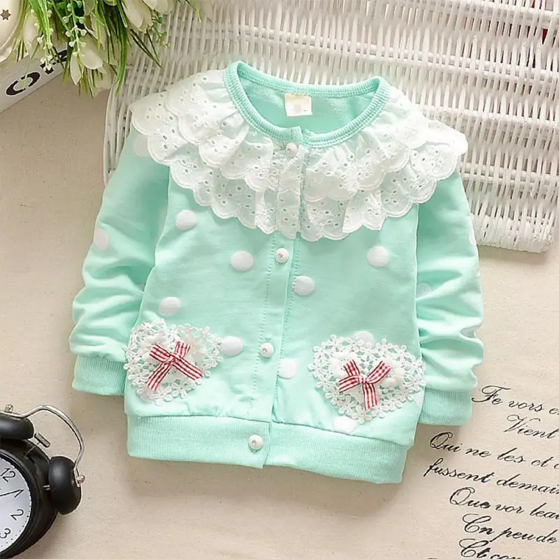 

Autumn 3 Colors Baby Girl Clothes Pocket Dots Cardigan Long Sleeve Coat Sweatshirt For Girls Single Row Button Cotton