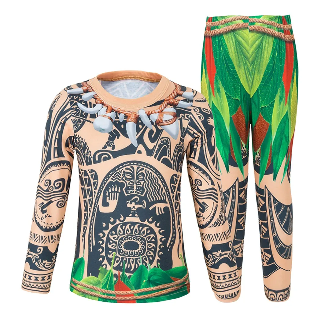 AmzBarley Filles Moana Deguisement Costume Robe de Princesse Moana Soir/ée F/ête Cosplay Enfants Haut Jupe Ensemble Hawa/ïen Va/ïana Fleur Collier