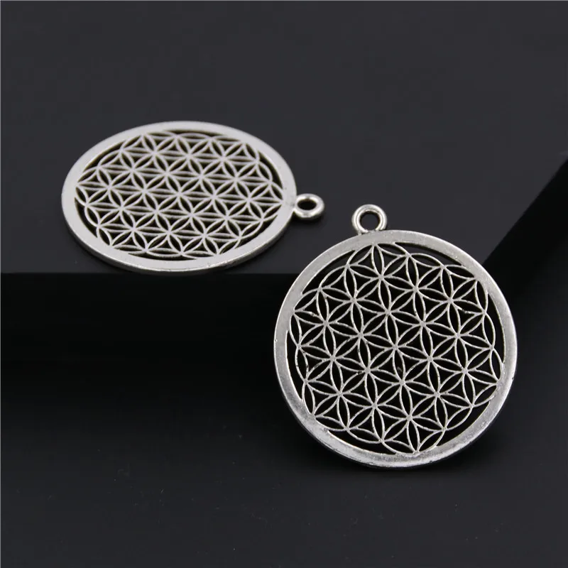 

10pcs Antique Silver Flower of life Sacred Geometry Pendant Handmade Hanging Craft DIY