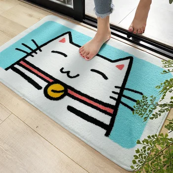 

Cute Cat High Quality Microfiber Bath Mat TPR Anti-slip Bottom Bathroom Rug Super Soft Dense Fluff Fast Absorbent Door Mat