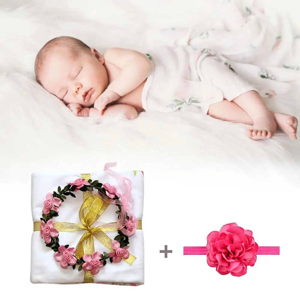 Baby Soft Photography Background Blanket Baby Monthly Blanket Floral Wreath Headband Bedding Household Items Cover In Stock