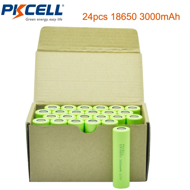 

24Pcs PKCELL 18650 Battery 3000mAh 3.7 V ICR 18650 Batteries 3.7V Li-ion Rechargeable Battery Batteries Bateria Wholesale