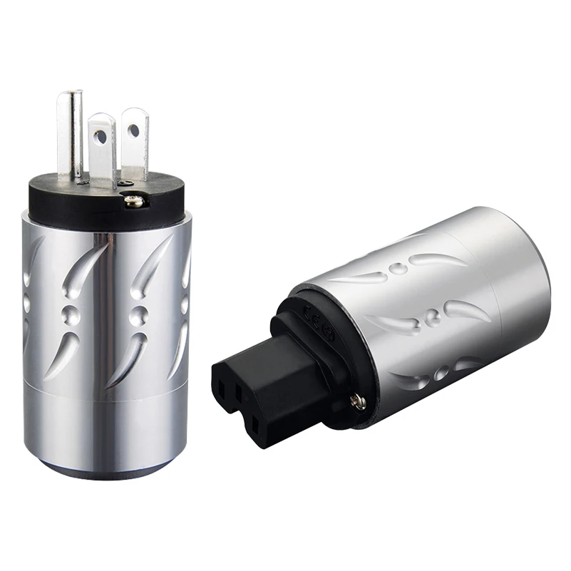 Viborg Aluminium Alloy VM502R+VF502R Pure Copper Rhodium Plated US AC Power Plug with IEC Connector for Audio DIY Power Cable