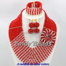 Red Nigerian Wedding African Beads Jewelry Set 10 Layers African Costume Jewelry Set Crystal Beads Jewelry Free Shipping AJS913
