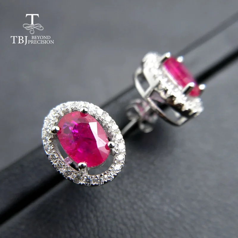 

TBJ,Noble elegant 925 silver earring with natural ruby gemstone Timeless style gemstone earring for women romantic gift for girl