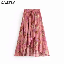 CHBBLF женская элегантная плиссированная юбка с принтом, эластичная резинка на талии, женские юбки до середины икры, faldas DGJ8123