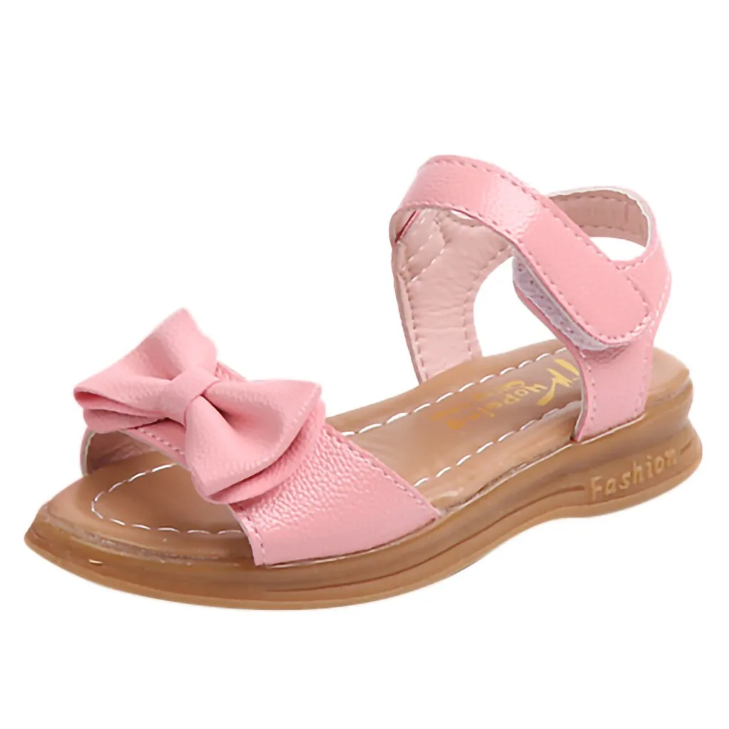 Newest kids sandals Summer Kids Shoes Children Magic Hook Beach Sandals Fashion Bowknot Girls Flat Pricness Shoes Dropshipping - Цвет: Розовый