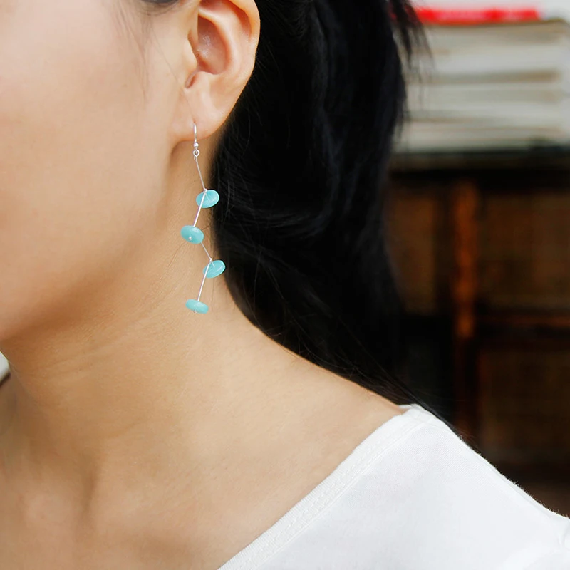 Lotus Fun Real 925 Sterling Silver Natural Amazonite Stones Handmade Designer Fine Jewelry Swaying Drop Earrings for Women