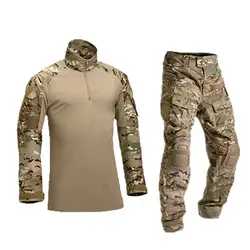 Тактический камуфляжная военная форма Одежда Костюм Для мужчин армии США одежда рубашка в армейском стиле + брюки-карго наколенники