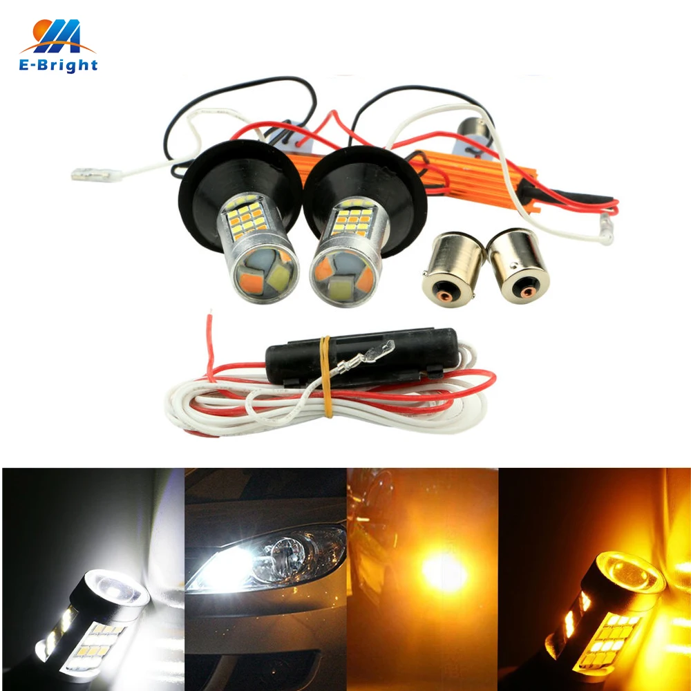 

YM E-Bright 1Set 1156 P21W BA15S BAU15S 2835 42 SMD Amber/White 42 LEDs Switchback LED Bulbs Turn Signal Light 12V Dual Colors