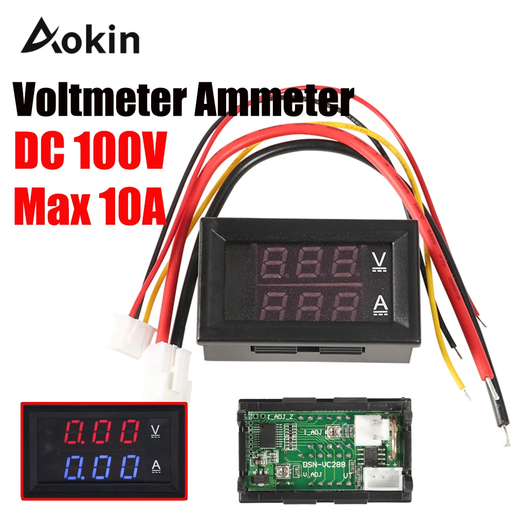 

Voltmeter Mini Digital Voltmeter Ammeter DC 100V 10A Voltmeter Current Meter Tester Blue+Red Dual LED Display