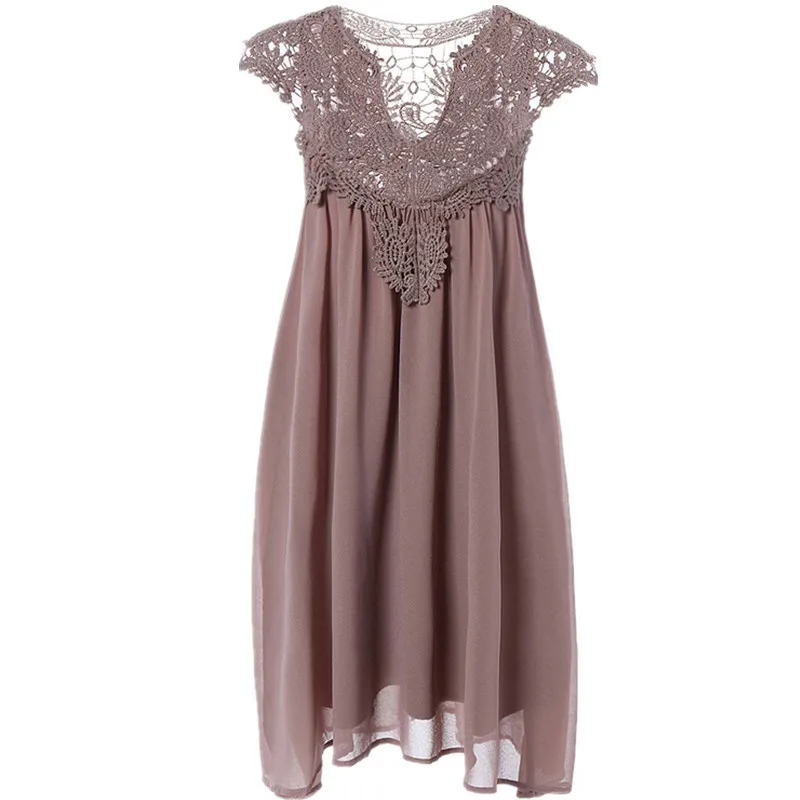 

2018 Summer Vestidos Sexy Sleeveless Women Chiffon Lace Dress Casual Loose V Neck Hollow Beach Mini Dress 9 Colors Plus Size
