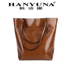 Oil Wax Vertical Type Cow Leather Genuine Leather Shoulder Bag Handle Bag with Big Capacity Causual Totes Women Shoulder Bag