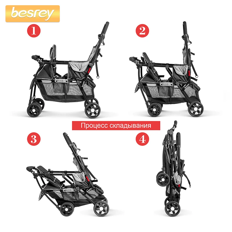 Besrey 2019 детская коляска для близнецов складная новорожденных большая малышей