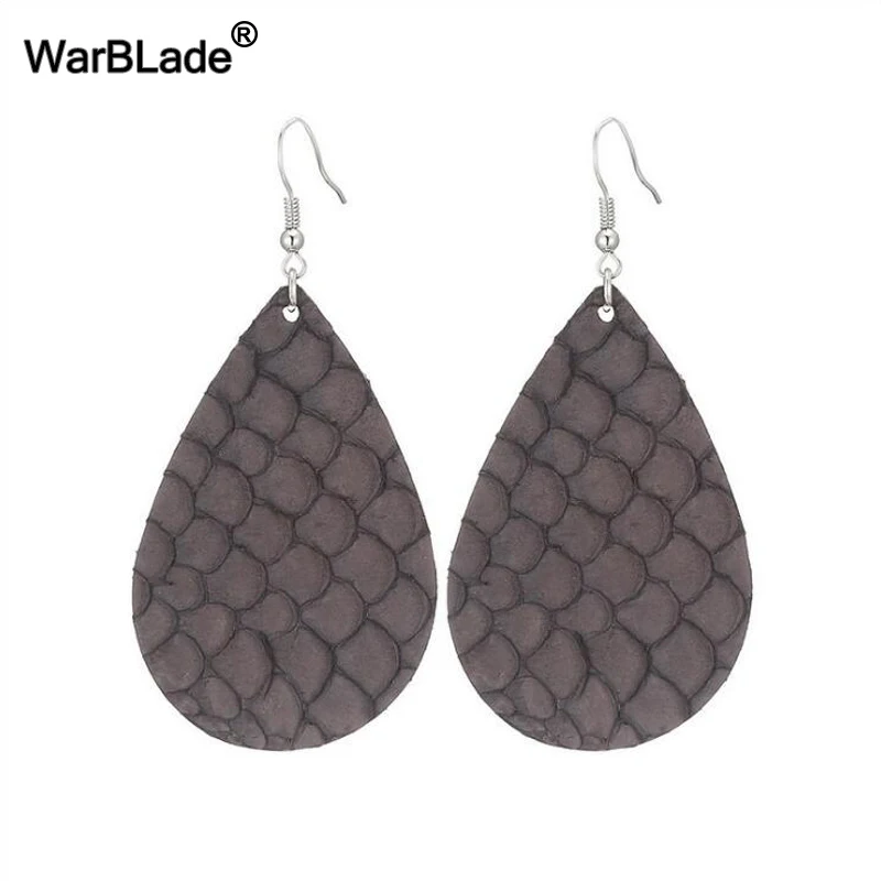 

WarBLade New Trendy Teardrop Leather Earrings Bohemia Long Water Drop Dangle Earring Fish Skin PU Leather Earrings For Women