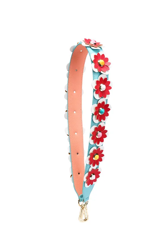 12 цветов роскошный цветок ремень для женщин сумка Лоскутная Кожа плечевой ремень ремни заклепки Замена сумка ремешок Accessoire Sac - Цвет: Blue Pink