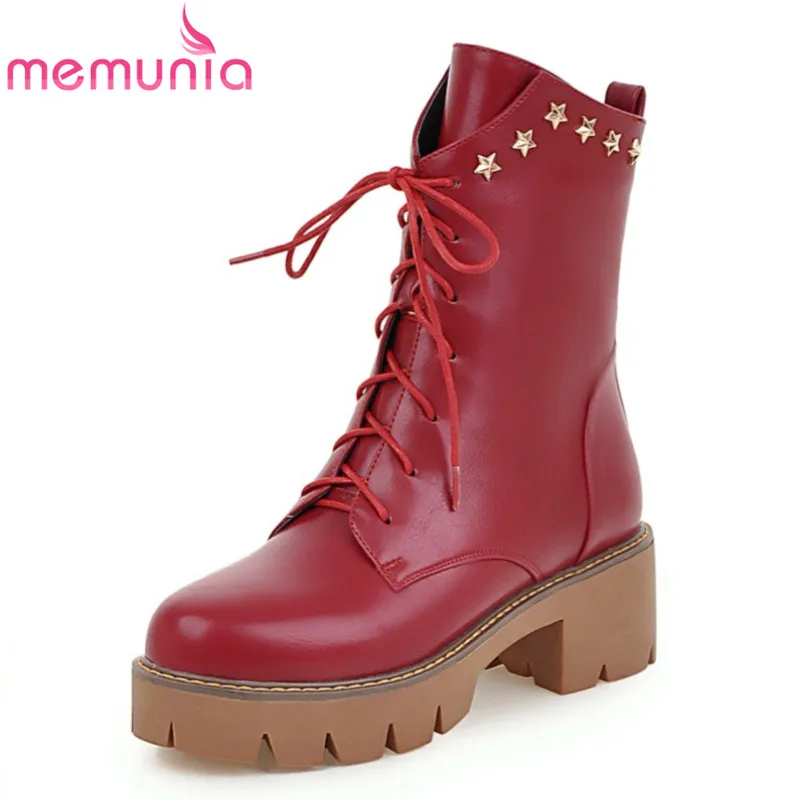 

Large size 34-43 2017 autumn winter leisure shoes med heel round toe platform fashion lace up ankle boots for woman