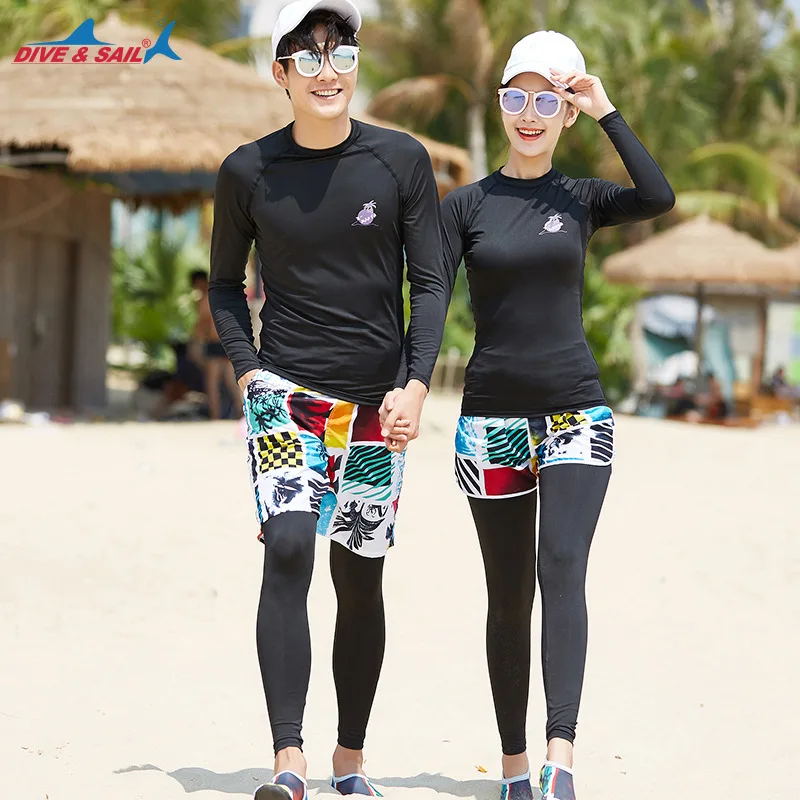 

Men Women Splice UV Sun Protection UPF 50+ Skins Rash Guard Long Sleeves Shirt Trunks long pants set Quick Dry 3pcs/set swimwear