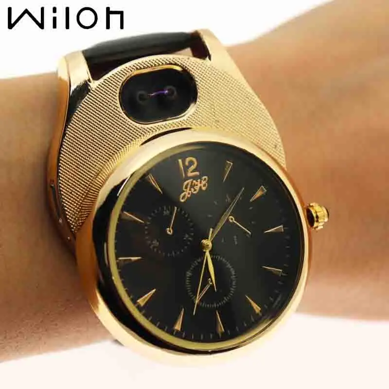 

2018 Lighter watches for Men Casual USB Charging clock Quartz Watch Arc Windproof Flameless Cigarette Lighter Wristwatches JH338
