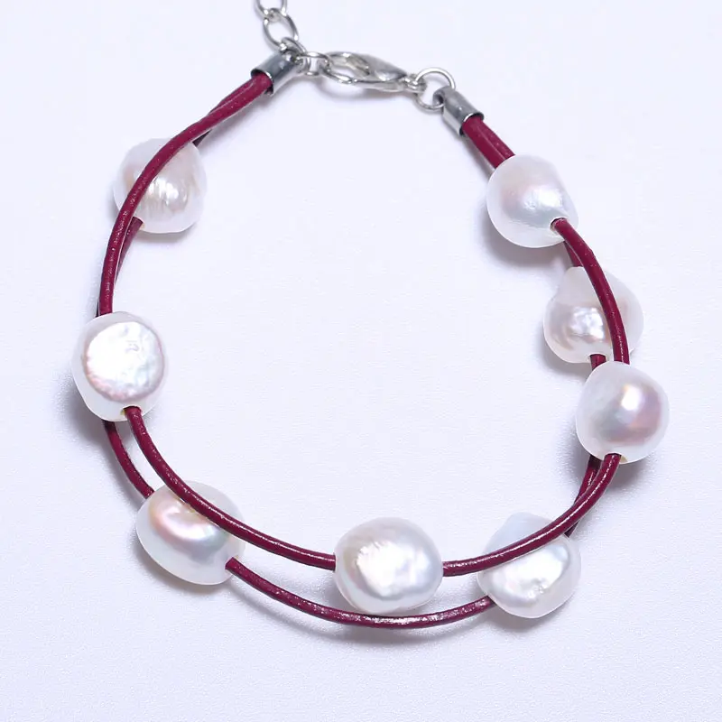 Baroque 9-10 mm Pearl Bracelet, Purple Leather Cord all Over The Sky Star