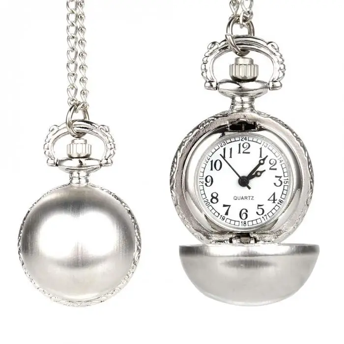Ретро Круглый серебряного цвета шар кварц кармашек для часов Часы с цепочка-ожерелье под свитер подарки lxh
