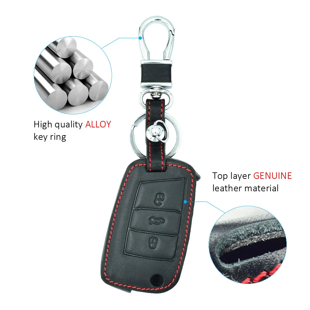 ATOBABI Genuine Leather Car Key Case Bag For VW Golf 7 Volkswagen MK7 New Polo Skada Octavia A7 SEAT Leon Folding Remote Cover