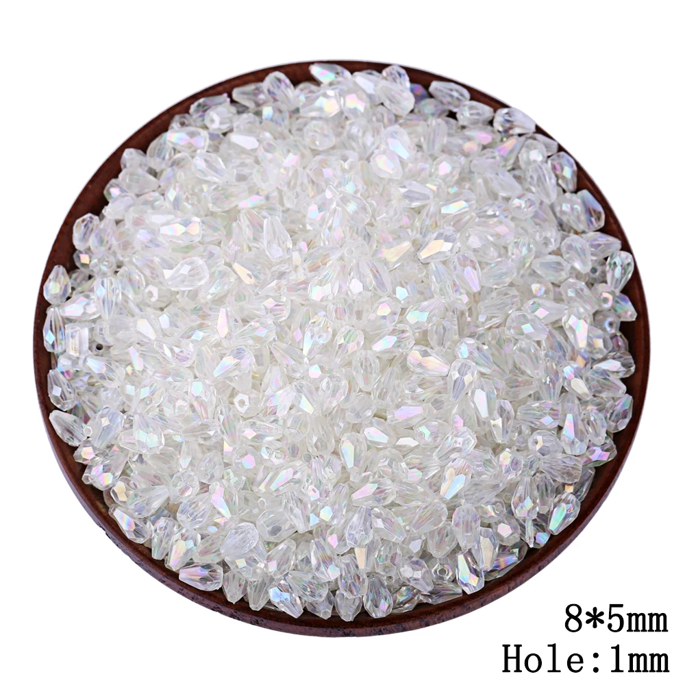 

300pcs/lot 5*8MM Transparent Cut Faceted Plastic DIY Water Drop Beads Wholesale Tear Drop Hole Beads Kids Jewelry Accessories
