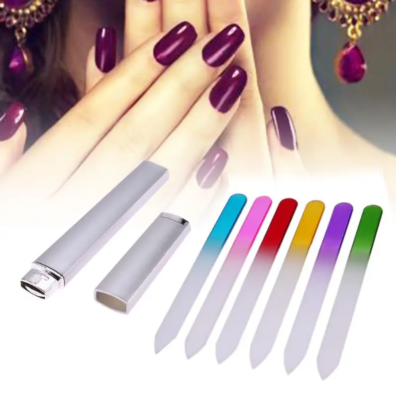 6Pcs Glass Nail File Buffer With Barrelled Box Beauty Professional