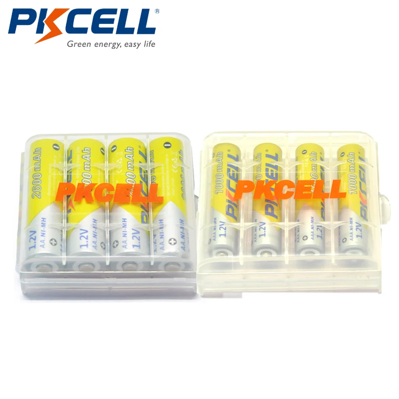 

PKCELL 4pcs NiMh AAA 1.2V 1000MAH + 4pcs Ni-MH AA 1.2V 2600mAh Rechargeable Batteries Baterias + 2 AA/AAA Battery Hold Case Box