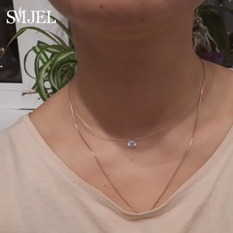 SMJEL серебряный крест ожерелье s для женщин колье невидимая цепь Библейский слой