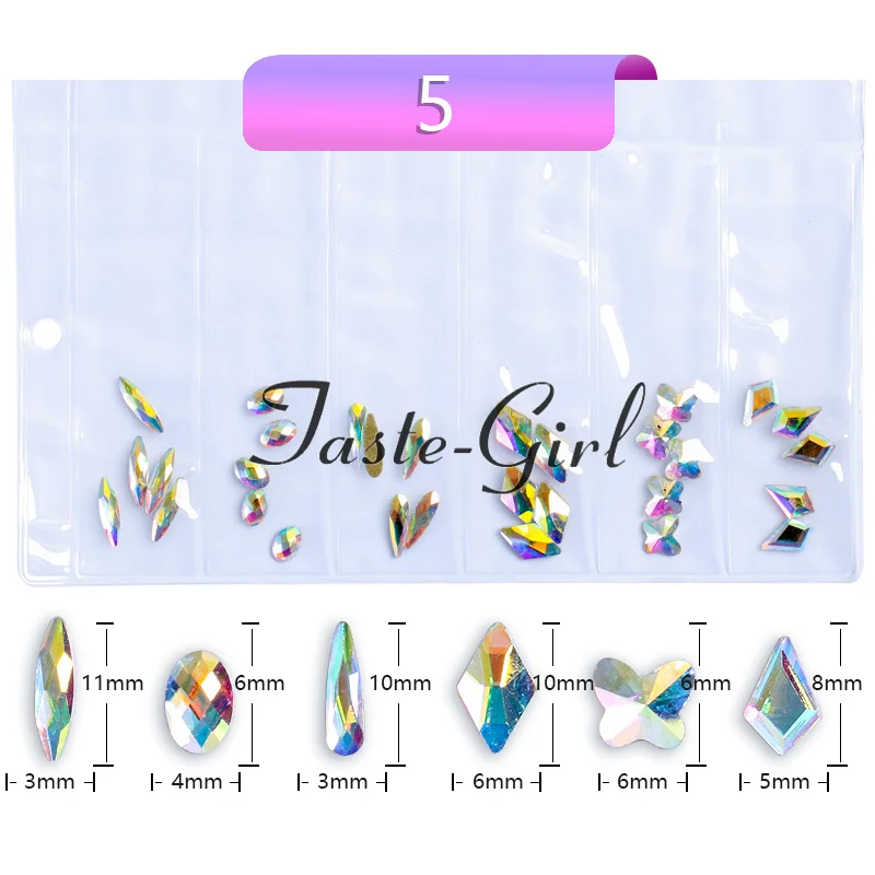 6 форм/упаковка супер блестящий кристалл AB украшения для ногтей DIY Multislice алмазы для ногтей 3D Стразы художественное оформление ногтей - Цвет: GZZ05