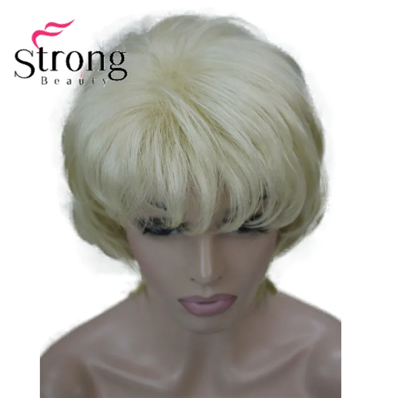 StrongBeauty короткий Мягкий Лохматый слоистый Серебряный микс Классический колпачок полный синтетический парик для женщин парики Светлые цвета на выбор