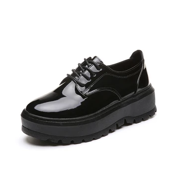 

New Student Korean Version Of The Wild Black Soft Sister Small Shoes British Patent Leather Platform Shoes