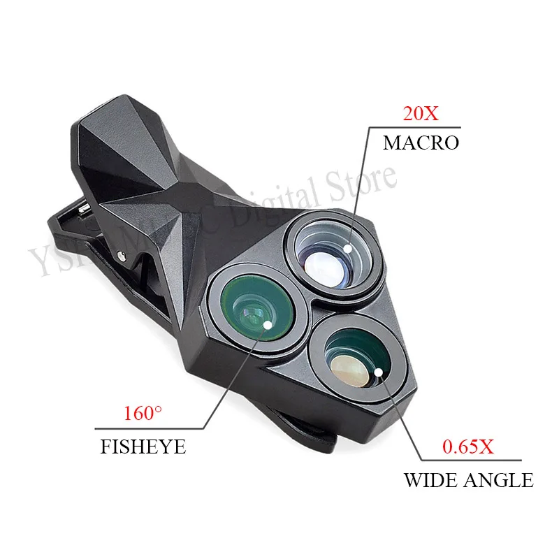 Universal Mobile smart Phone lens Camera 0.65x Wide Angle 160 Fisheye 20x macro Lenses Kit For iPhone X 8 Plus Xiaomi rdemi 4a 5