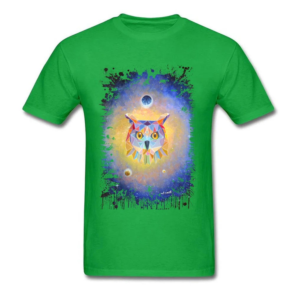 Geometric owl Men's 2018 New Cool Tops Shirt O-Neck Labor Day Pure Cotton Tshirts Birthday Short Sleeve Tops & Tees Geometric owl green