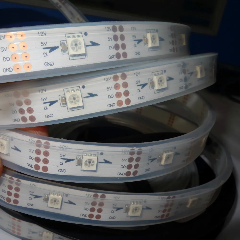 

5m DC12V WS2812B addressable pixel strip,waterproof in silicon tube,30pcs WS2812B/M with 30pixels;36W;WHITE pc