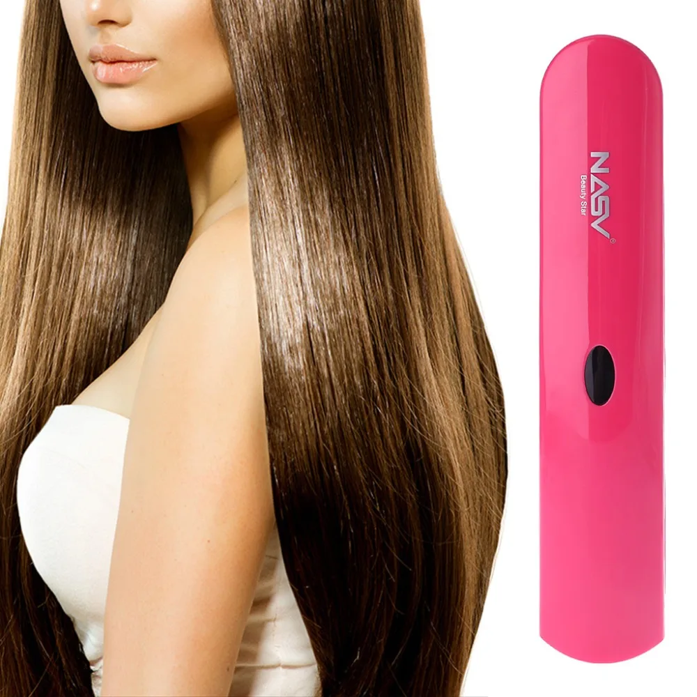 

1Set Wireless Hair Straightener Tourmaline Ceramic Heating Cordless USB Rechargeable Electric Comb Irons Brush Styling