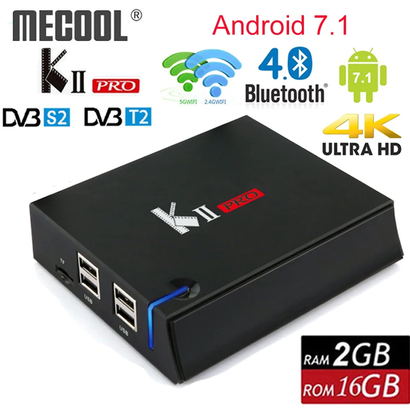 MECOOL KII PRO DVB-S2 DVB-T2 Android tv Box 4K S905d четырехъядерный процессор 2 ГБ 16 ГБ Android 7,1 Smart tv Box 2,4G/5G WiFi медиаплеер